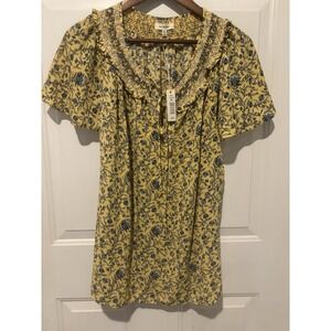 Max Studio Blouse‎ NWT Floral Boho Top Shirt Peasant Yellow Short Sleeve XL Top